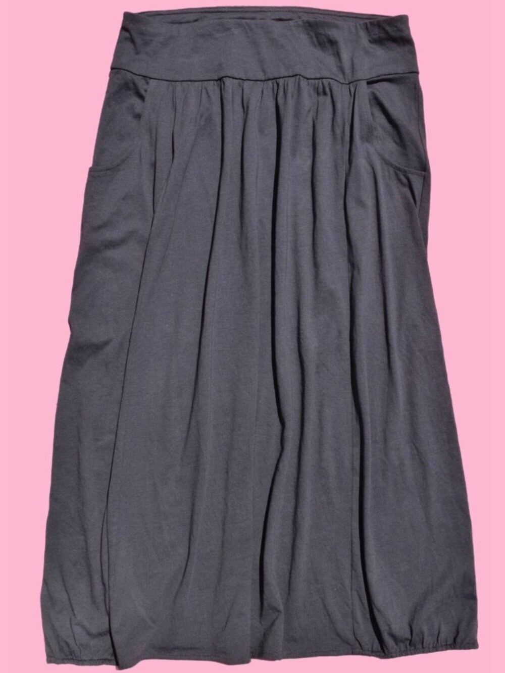 Charcoal Grey Cotton Midi Skirt with Pockets